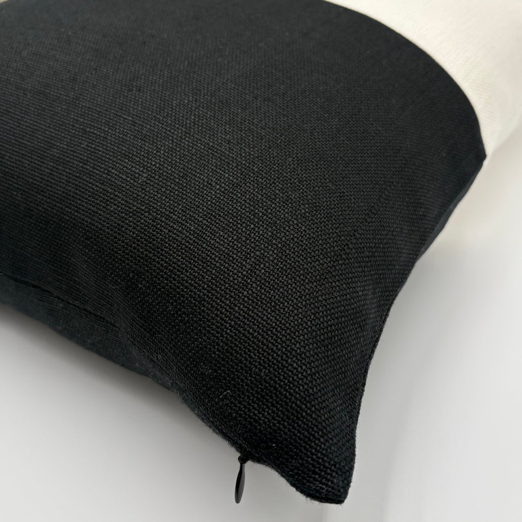 Blake Colour Block in Alabaster & Ebony Slubby Linen | Shown in 20x20 | SWD Studio | Made in Canada