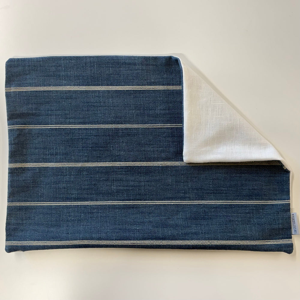 Fritz Indigo Pillow Cover | Size 13X19 | Off-White Linen Reverse | SWD Studio | Handmade in Canada