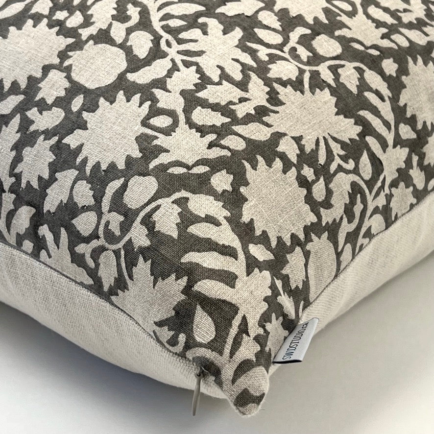 Amara Natural Charcoal Pillow Cover | Corner View