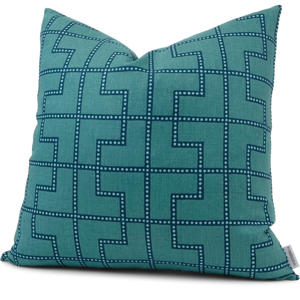 Bleecker Peacock Pillow Cover | Left Angled View | Shown in 20x20
