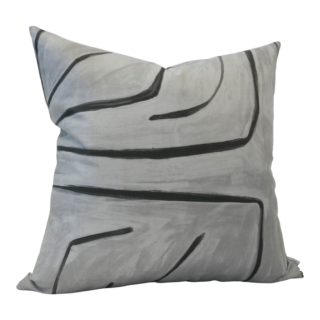 Graffito Graphite Pillow Cover | Angled View (Right) | Shown in 20x20