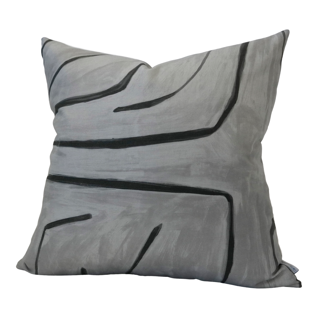 Graffito Graphite Pillow Cover | Angled View (Left) | Shown in 20x20