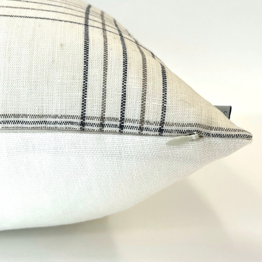 Niles Plaid Linen in Charcoal Pillow Cover