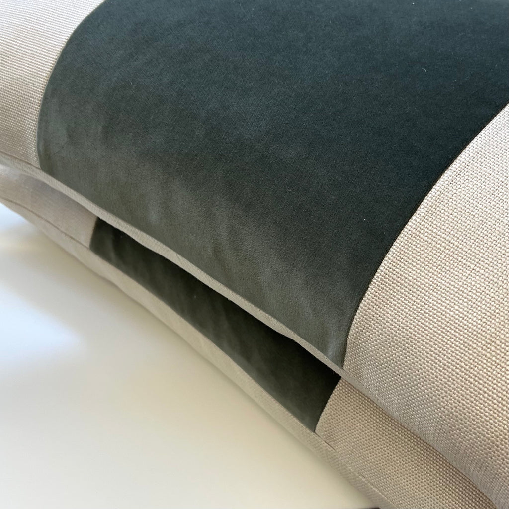 Bennett in Tan Slubby Linen & Hemlock Cordoba Velvet | SWD Studio | Bespoke Pillow Cover | Made in Canada