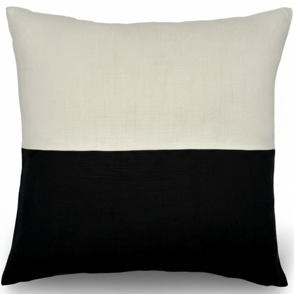 Blake Colour Block in Alabaster & Ebony Slubby Linen | Shown in 20x20 | SWD Studio | Made in Canada