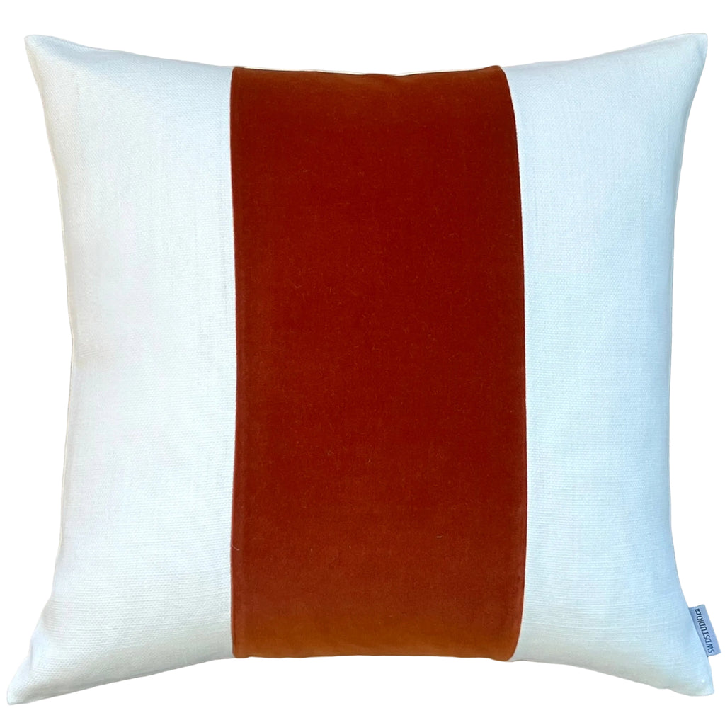 Lindsay Square in Alabaster Slubby Linen + Persimmon Cordoba Velvet