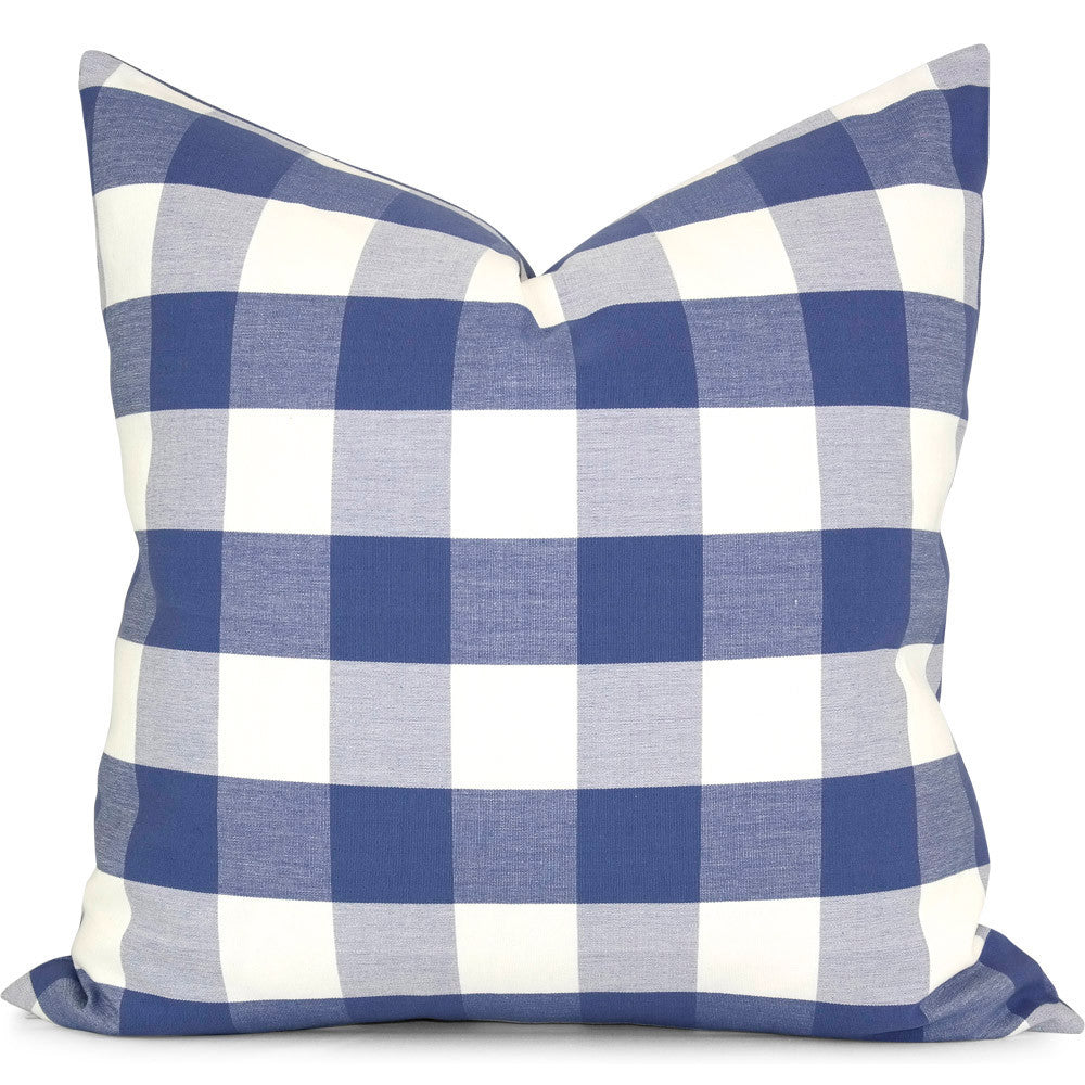 Romo Melbury Buffalo Check Sapphire Pillow Cover by SWD Studio - Shown in 20"x20"