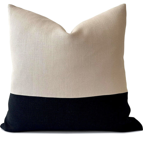 Bennett Square in Tan/Ebony Slubby Linen Pillow Cover | Shown in 20x20