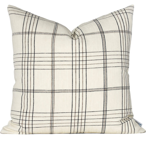 Nils Plaid Linen in Charcoal Pillow Cover | Shown in 20x20