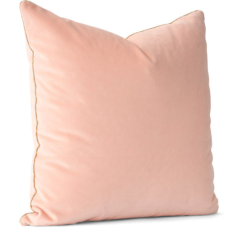 Cecily Blush Tesoro Velvet with Gold Piping Pillow Cover | Shown in 20x20
